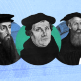 Images of John Calvin, Martin Luther, and Ulrich Zwingli, three giant os Bible study and leaders of the Protestant Reformation