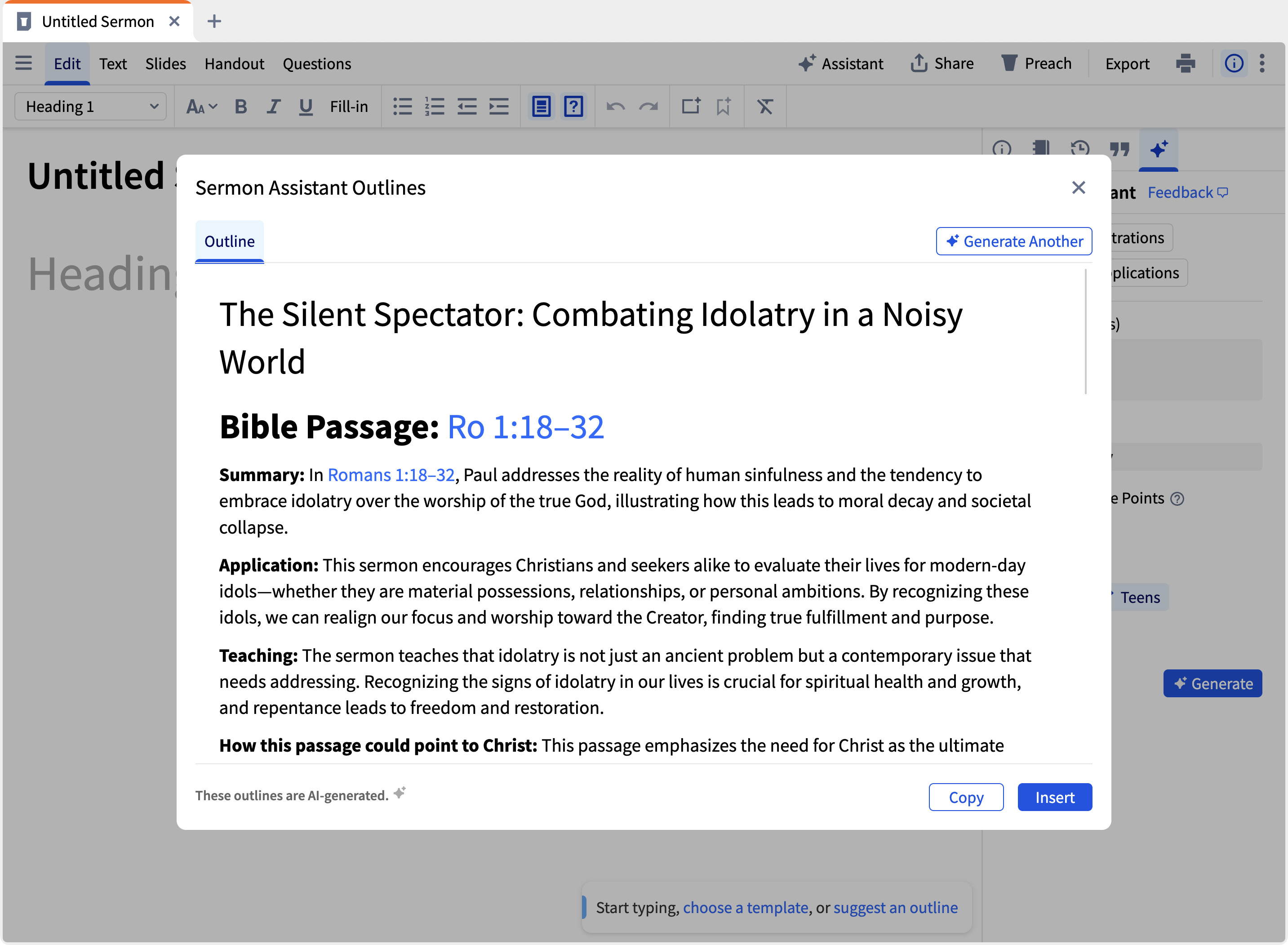 Logos Sermon Assistant Outline Generator on Romans 