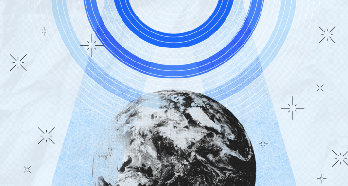 Circles above representing the new heavens and a globe below representing the new earth