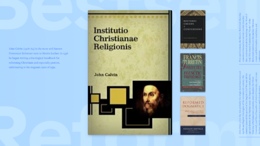 An image of four book covers from the article on essential Reformed books and part of the text to the sides.