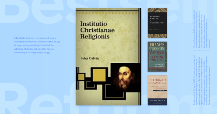 An image of four book covers from the article on essential Reformed books and part of the text to the sides.