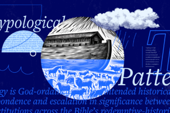 An image of Noah's ark amidst the rain with the words Typological Pattern and portions of the article text scattered throughout.