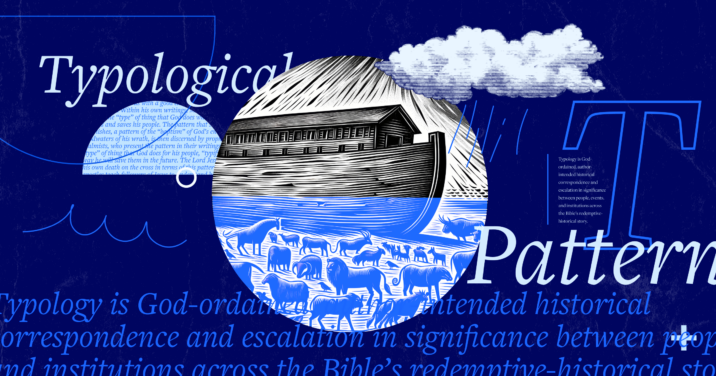 An image of Noah's ark amidst the rain with the words Typological Pattern and portions of the article text scattered throughout.