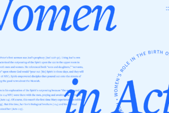 The words women in Acts in large type with content from the article in the background.