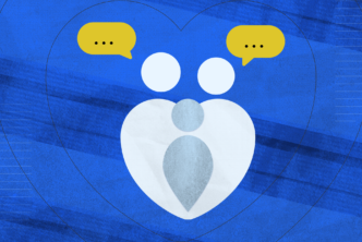 An image of a man and a women in the shape of a heart with speech bubbles above them to convey marriage and communication.