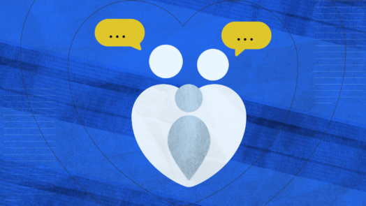 An image of a man and a women in the shape of a heart with speech bubbles above them to convey marriage and communication.