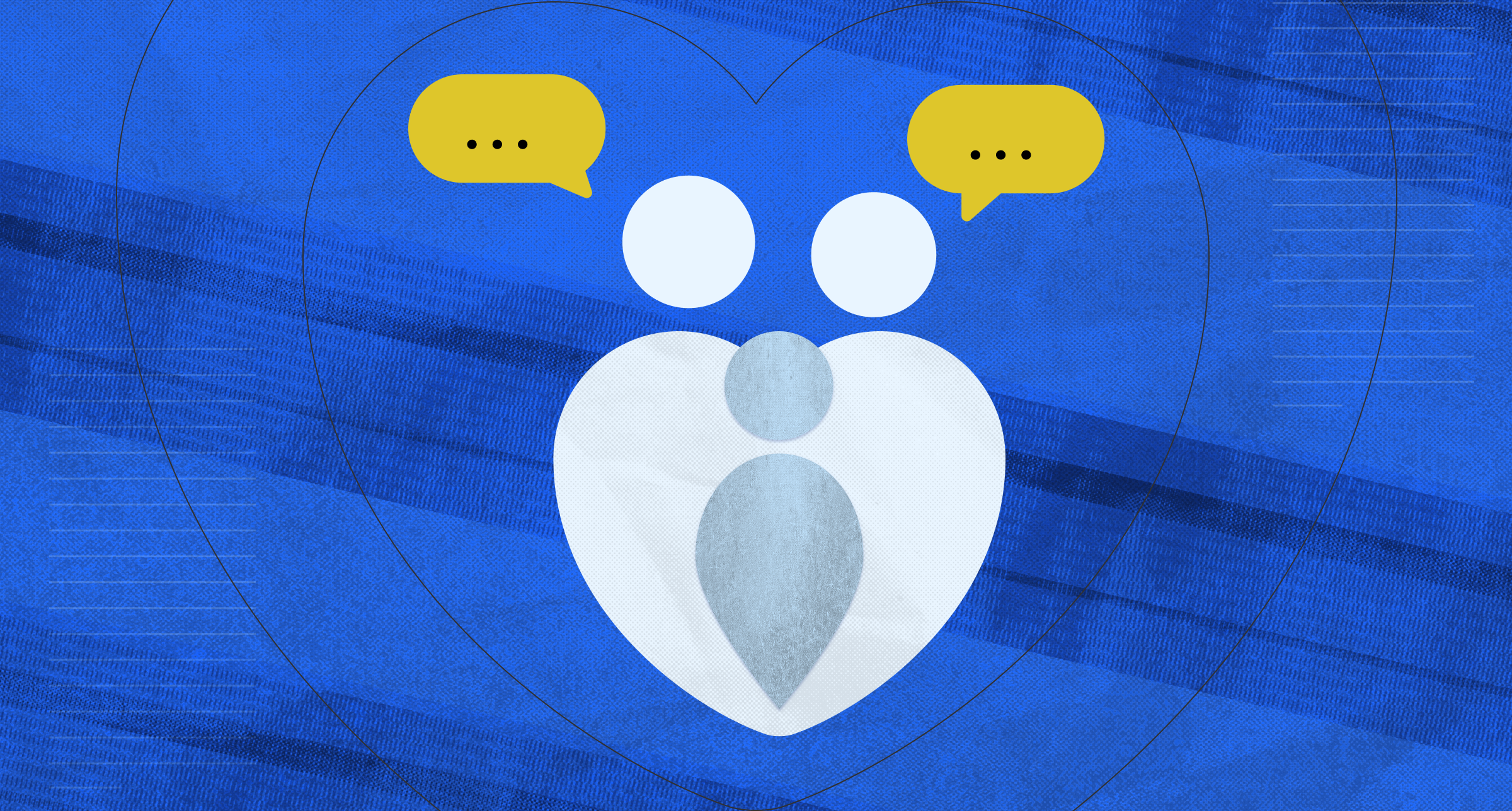 An image of a man and a women in the shape of a heart with speech bubbles above them to convey marriage and communication.