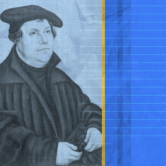 An illustration of Martin Luther, symbolizing Lutheran Bible study, with Luther holding an open Bible, emphasizing the importance of Scripture in Lutheran theology.