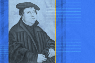 An illustration of Martin Luther, symbolizing Lutheran Bible study, with Luther holding an open Bible, emphasizing the importance of Scripture in Lutheran theology.