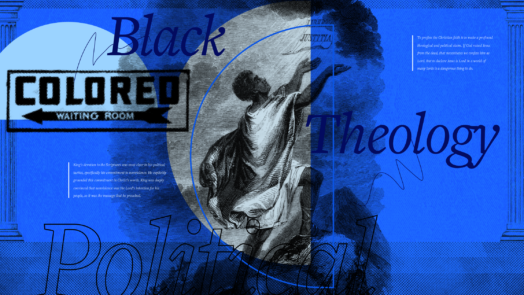 An header image containing a picture of an illustration from An Appeal to Heaven, other images that reflect the Black struggle, like a Jim Crow whites only sign, and large letters that read, Black Political Theology.