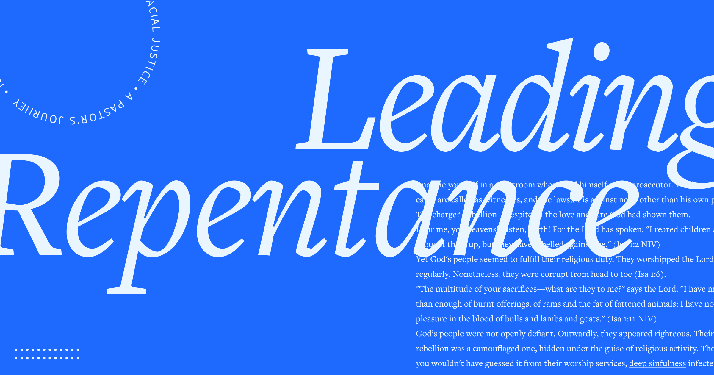 the words Leading and Repentance in large font with a portion of the article in the background.