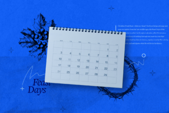 A calendar on top of a flower and the words feast days