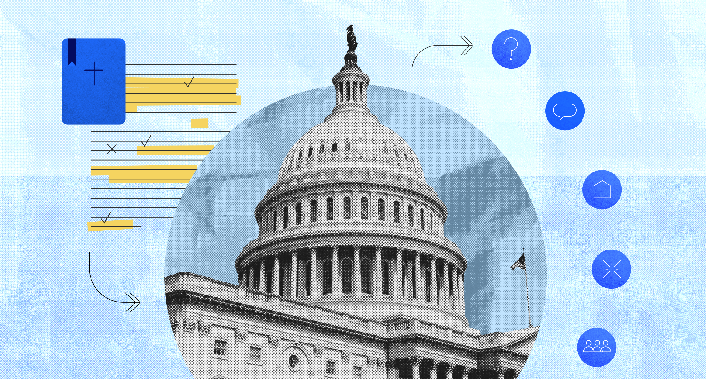 The U.S. Capitol dome with a Bible book symbol to represent political theology.