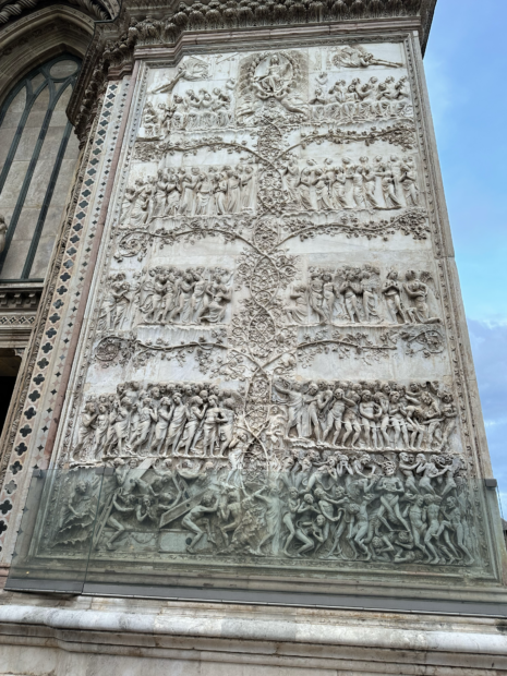 The four bas-reliefs on the façade of Orvieto Cathedral.