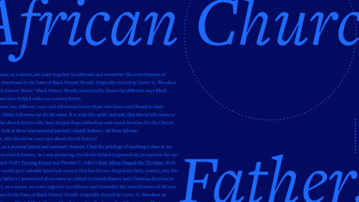 the words African Church Fathers in large font with a portion of the article in the background.