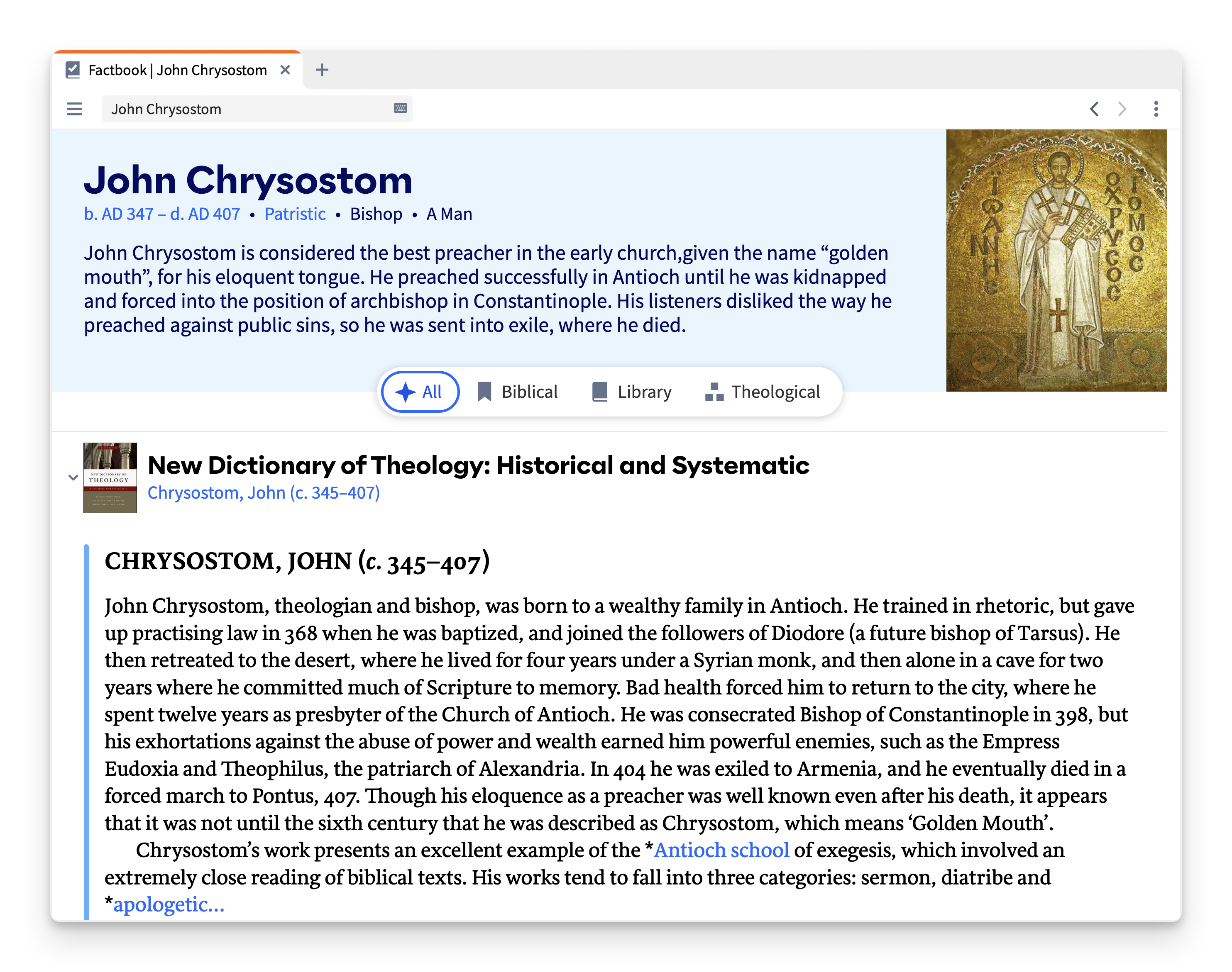 Logos’s Factbook on John Chrysostom.